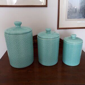 Canister Set - Glass - Turquoise - 3 canisters with lids - Artisan Collection